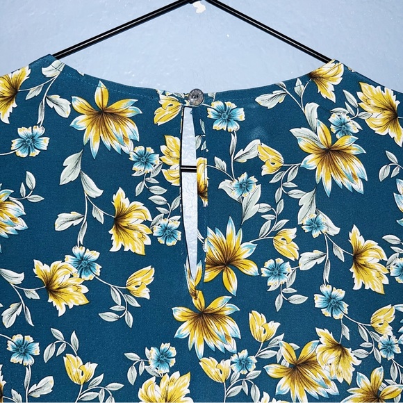 Amour Vert Size Large Teal floral Midi Silk Dress - Picture 5 of 7